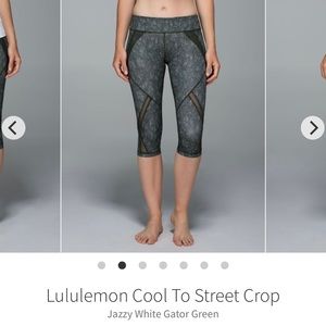 O13 Lululemon Cool To Street Crop Leggings Mesh Capri White Gator Green Sz 10
